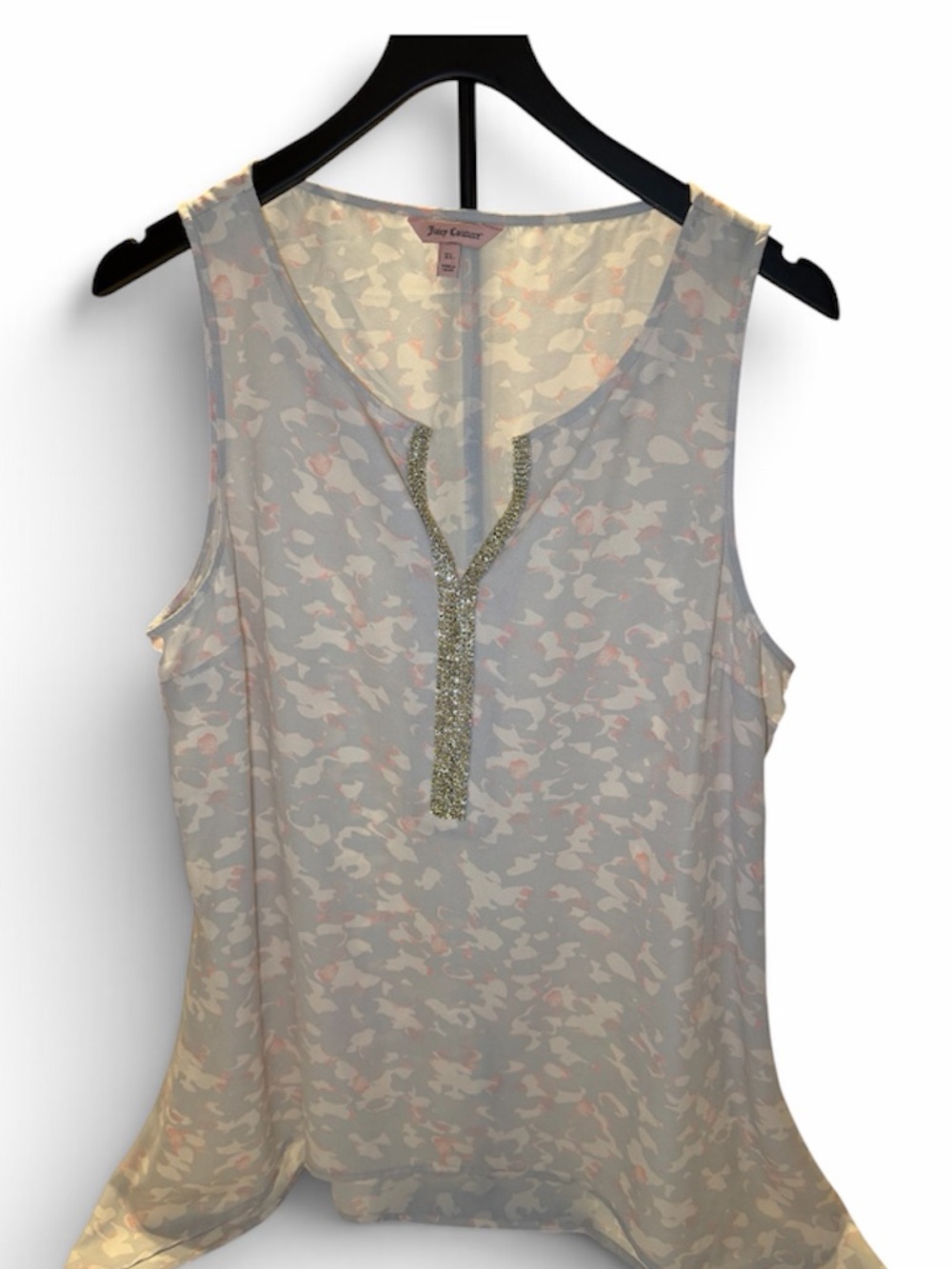 Juicy Couture Beige Camouflage Beaded V-Neck Tank